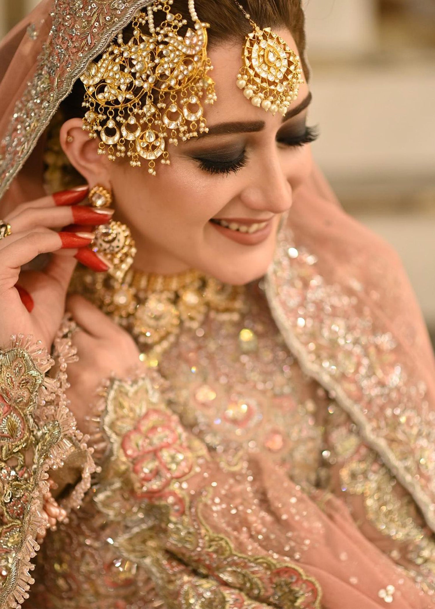 Blush Pink Embellished Silk Bridal Lehenga (3-Piece) - Image 2