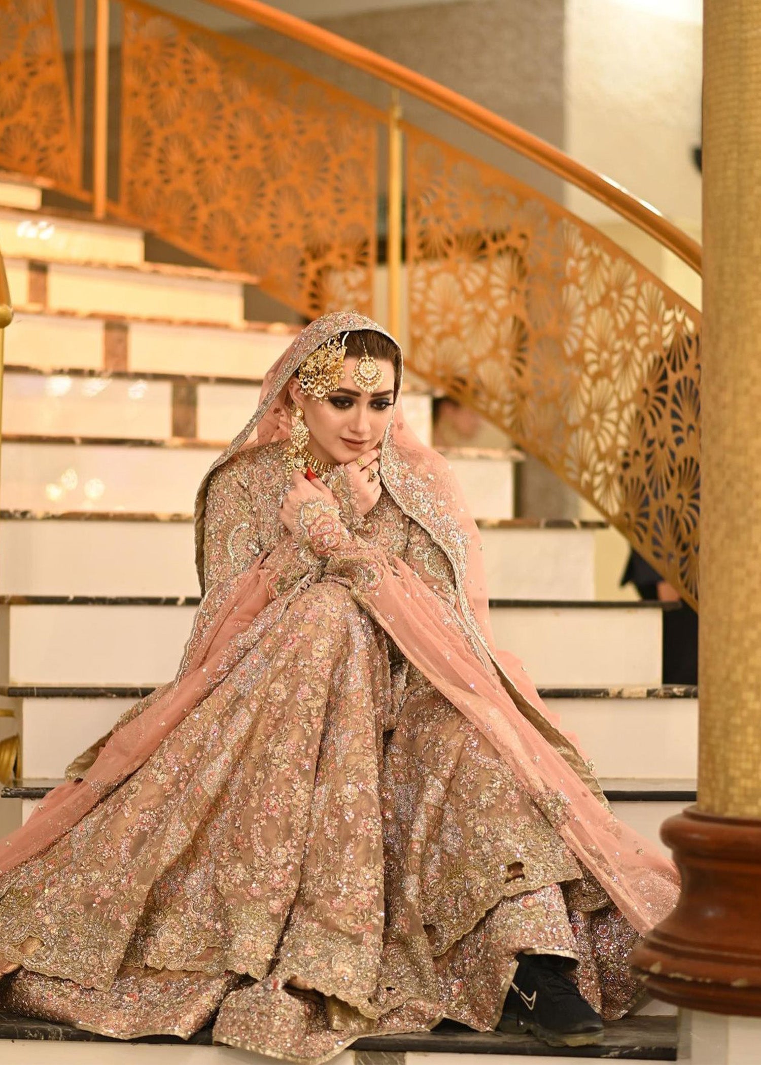 Blush Pink Embellished Silk Bridal Lehenga (3-Piece) - Image 3