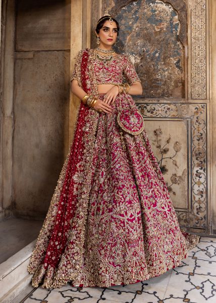 Deep Blush Pink Embroidered Silk Lehenga Choli (3-Piece) - Image 1