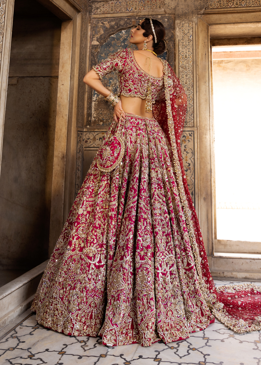 Deep Blush Pink Embroidered Silk Lehenga Choli (3-Piece) - Image 4
