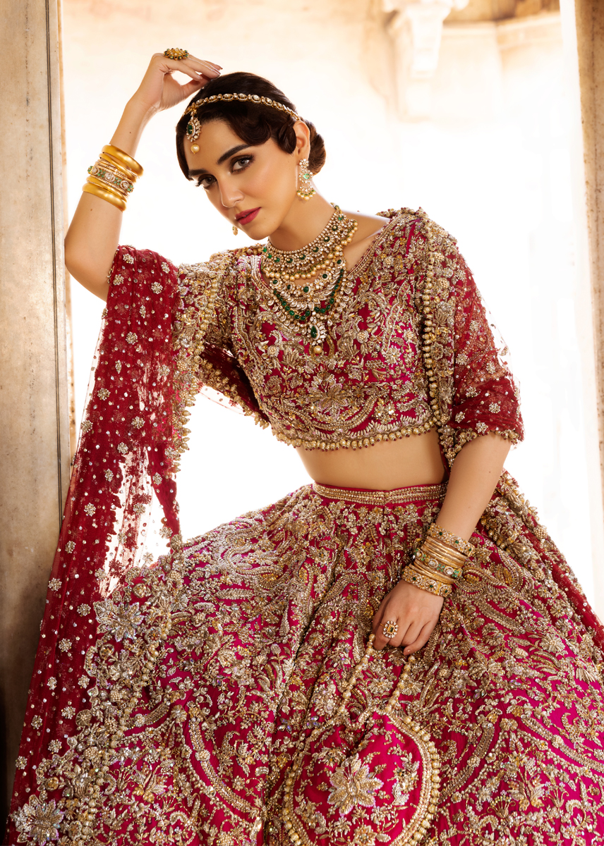 Deep Blush Pink Embroidered Silk Lehenga Choli (3-Piece) - Image 6