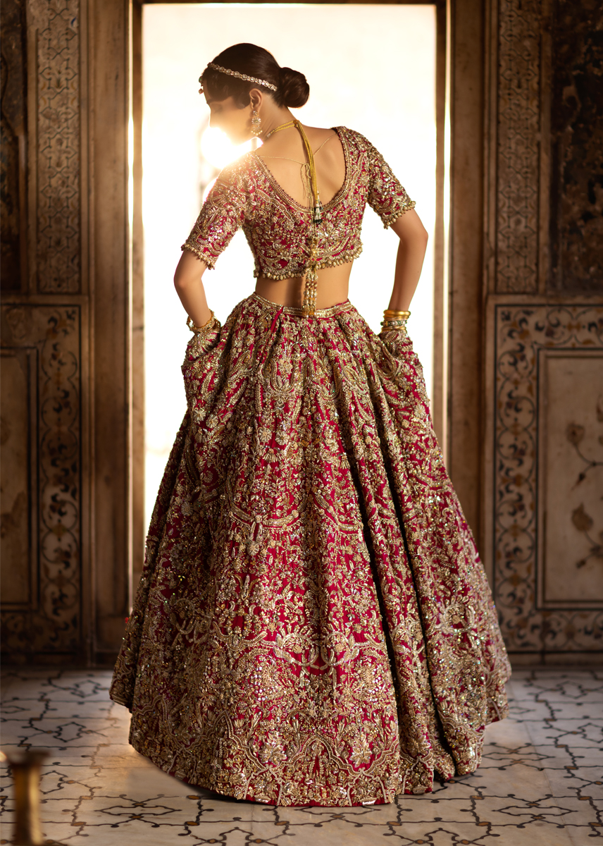 Deep Blush Pink Embroidered Silk Lehenga Choli (3-Piece) - Image 7