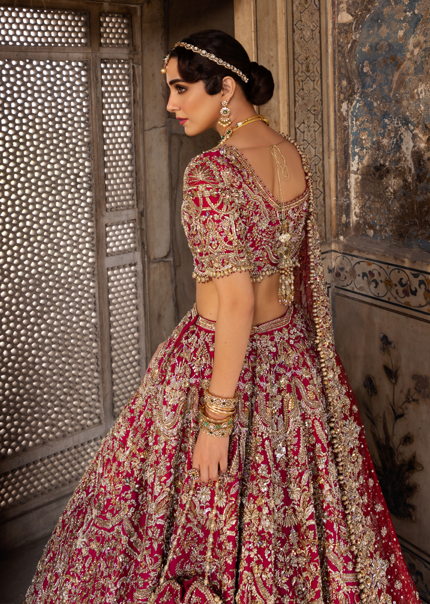 Deep Blush Pink Embroidered Silk Lehenga Choli (3-Piece) - Image 9