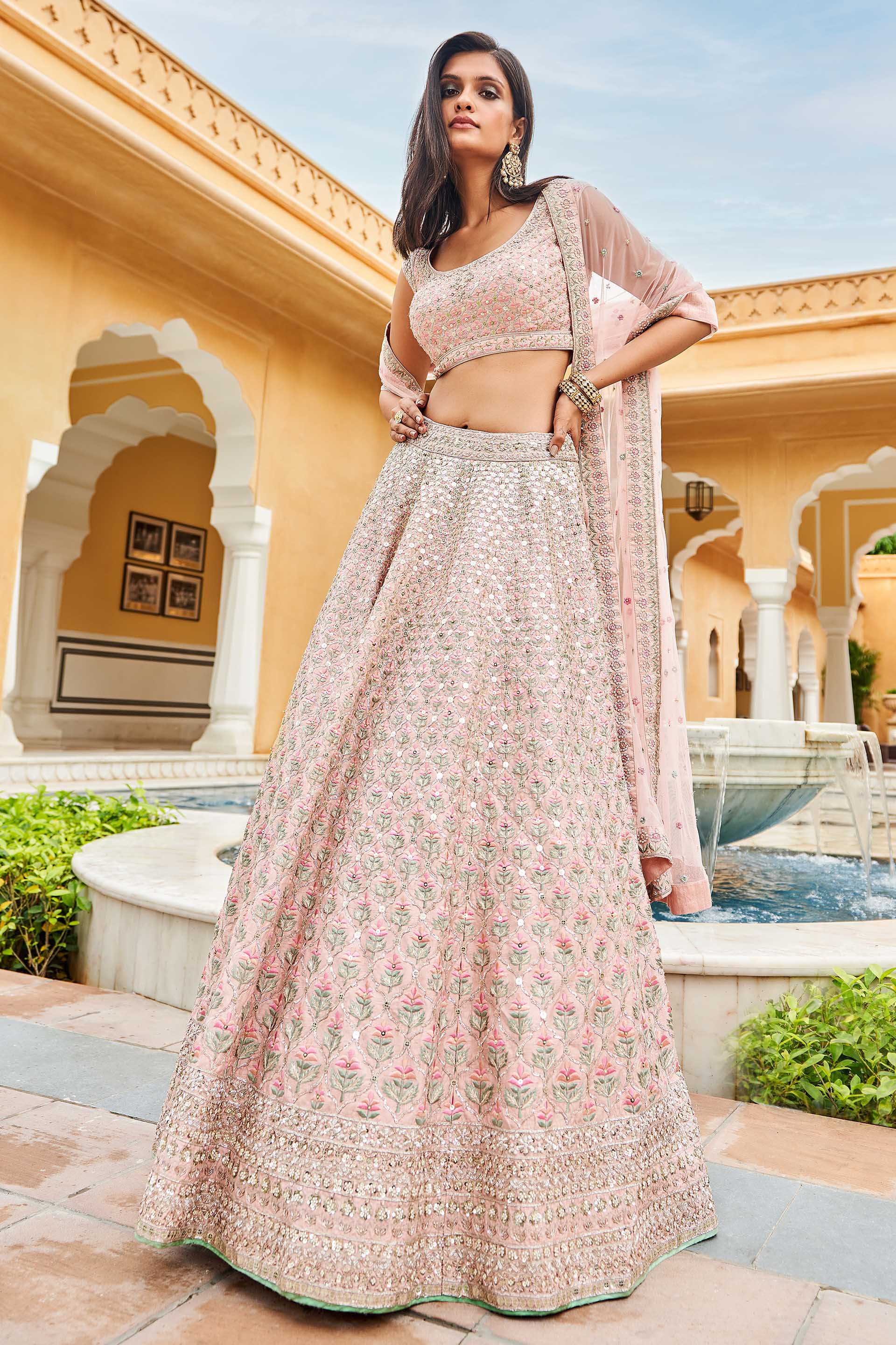 Blush Gota Patti Zardozi Silk Lehenga (3-Piece) - Image 1