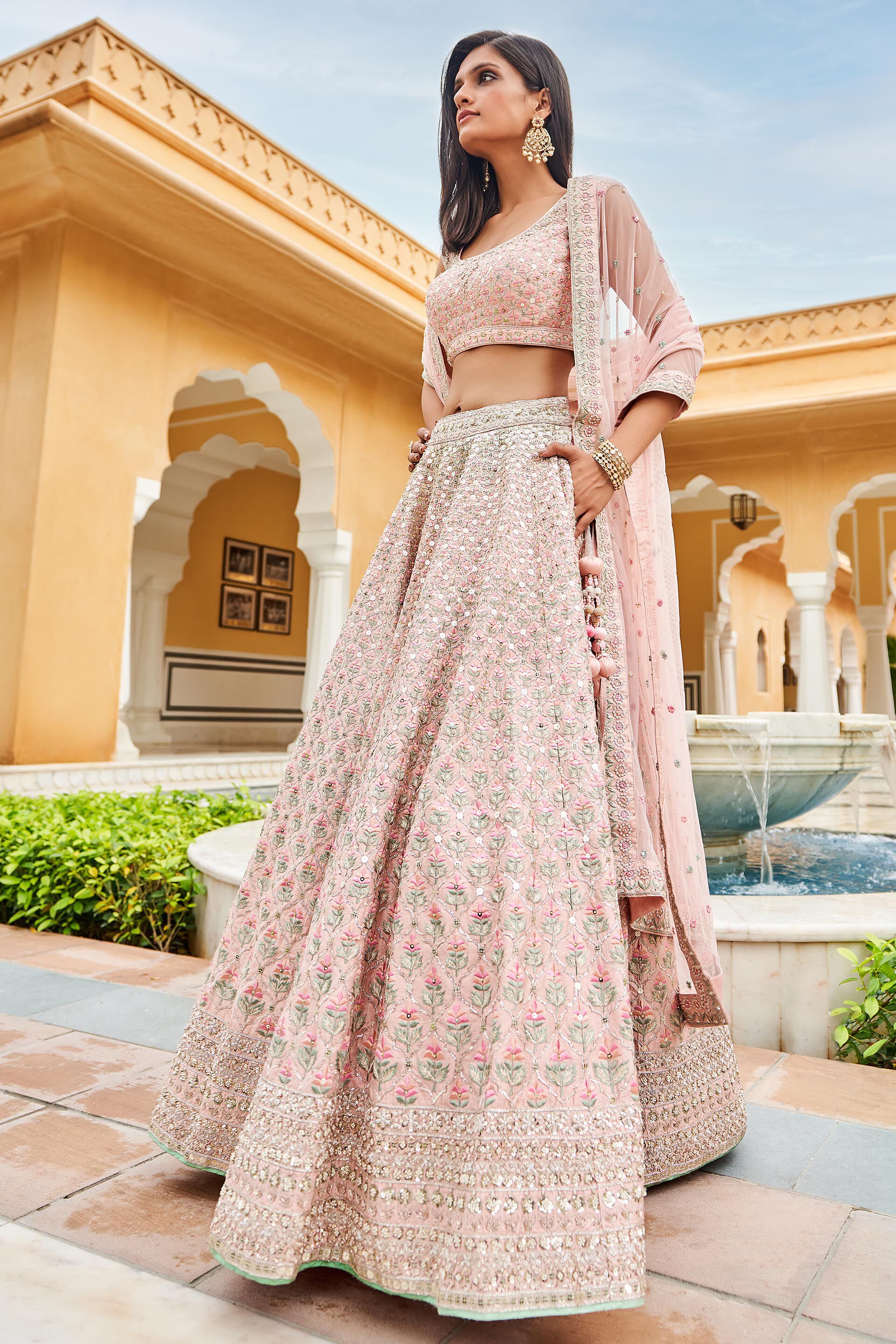 Blush Gota Patti Zardozi Silk Lehenga (3-Piece) - Image 2