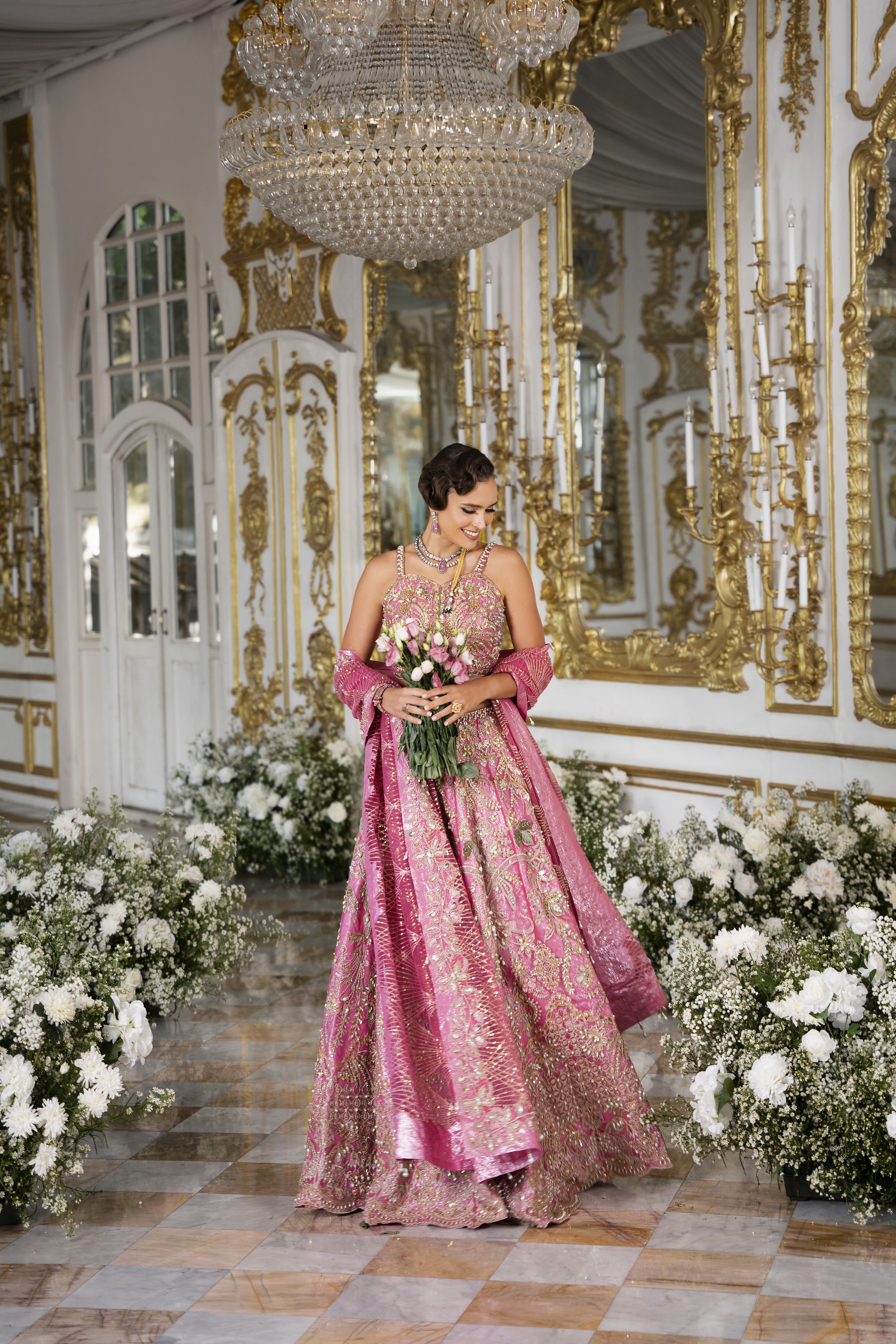 Vivid Pink Embellished Silk-Blend Lehenga Choli (3-Piece) - Image 2
