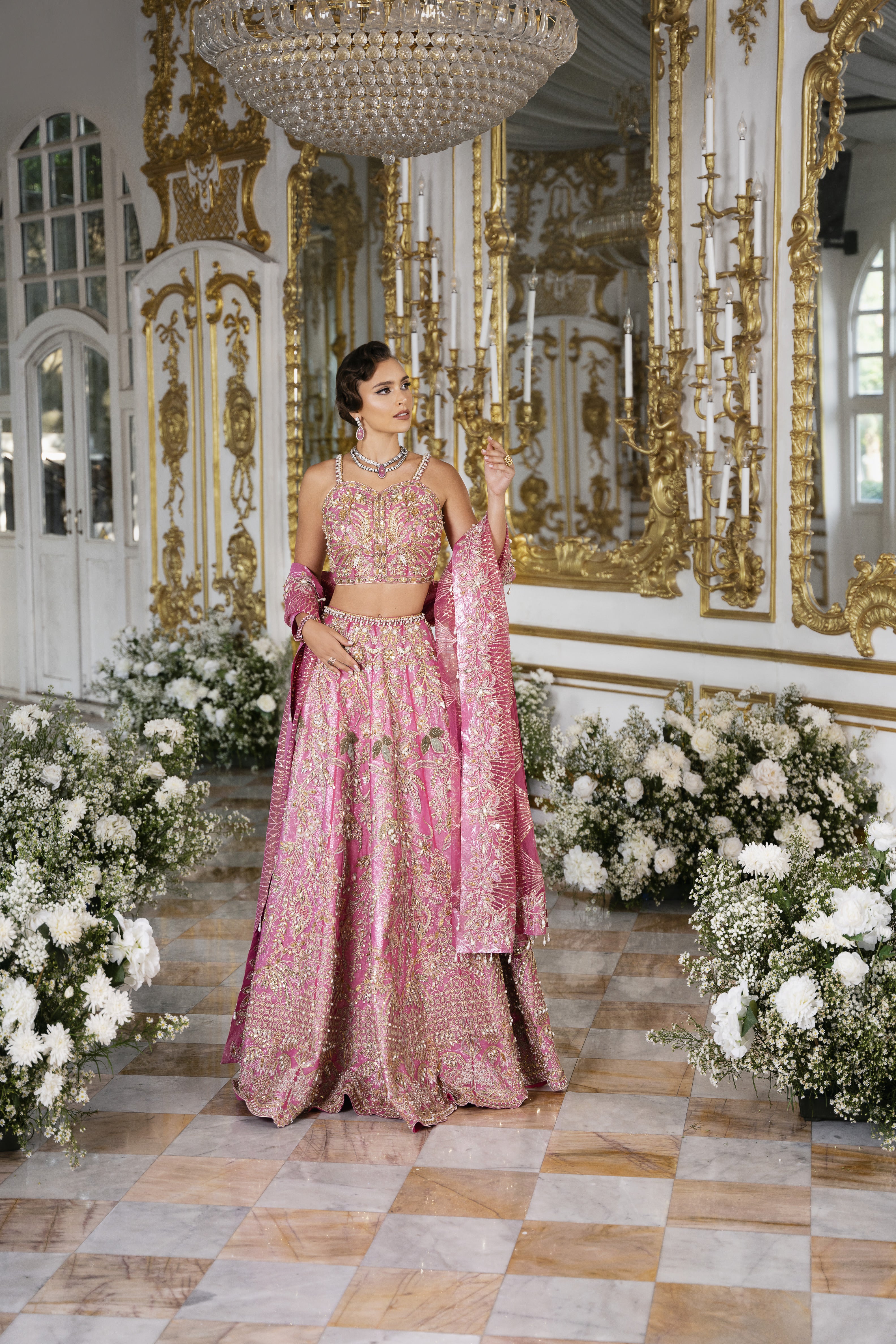 Vivid Pink Embellished Silk-Blend Lehenga Choli (3-Piece) - Image 4