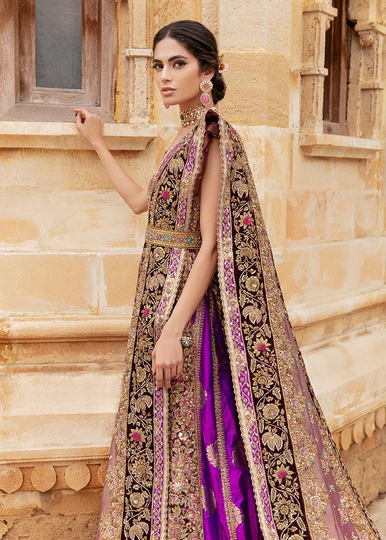Pakistani Magenta Gold Embroidered Silk Bridal Lehenga (3-Piece) - Image 4