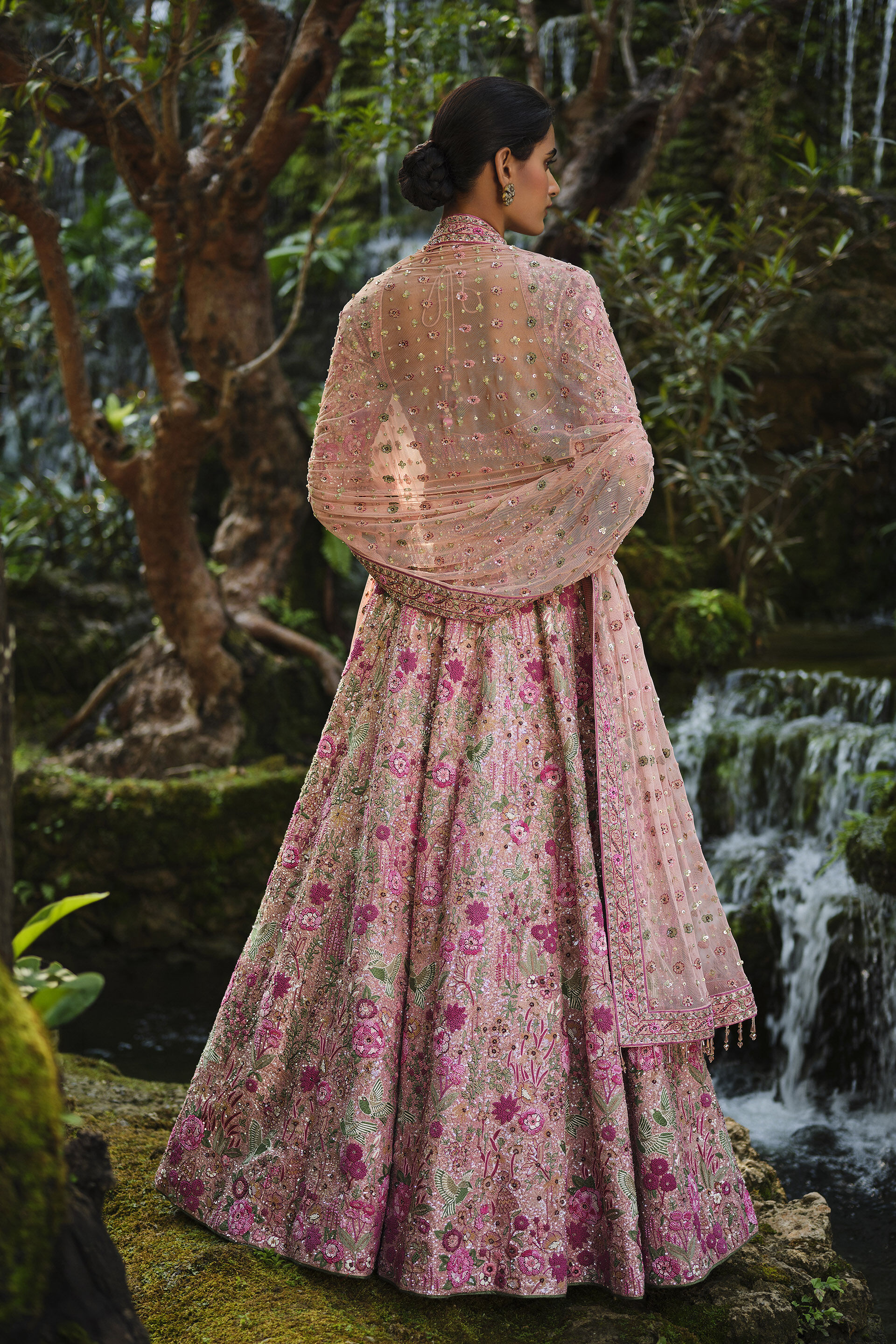 Indian Blush Embroidered Silk Lehenga Set (3-Piece) - Image 2