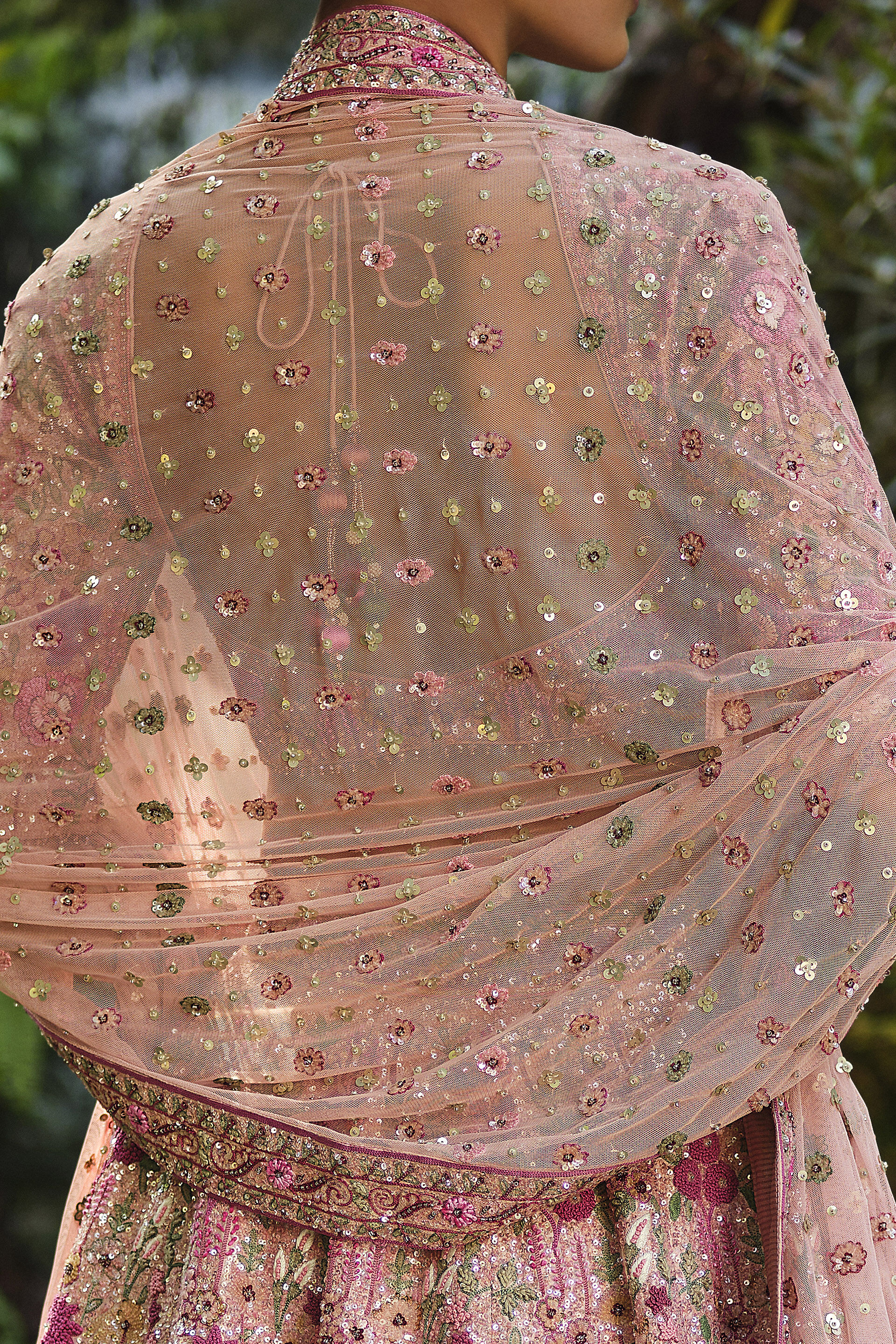 Indian Blush Embroidered Silk Lehenga Set (3-Piece) - Image 5