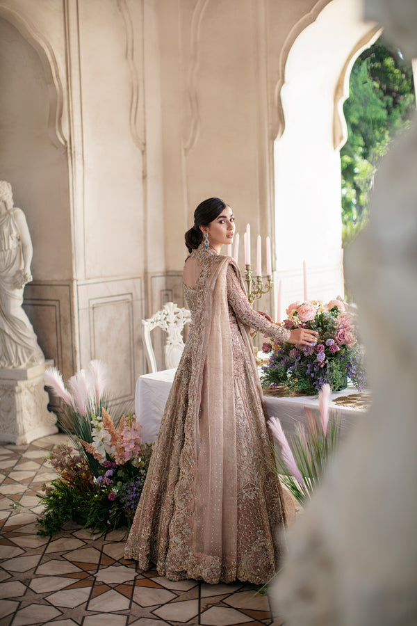 Pakistani Tea Pink Embellished Silk-Blend Bridal Lehnga Choli (3-Piece) - Image 5