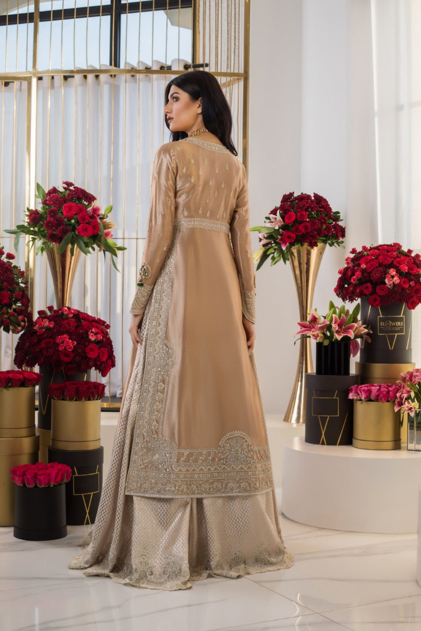 Pakistani Pearl Pink Aari Embroidered Tissue Lehenga (3-Piece) - Image 3