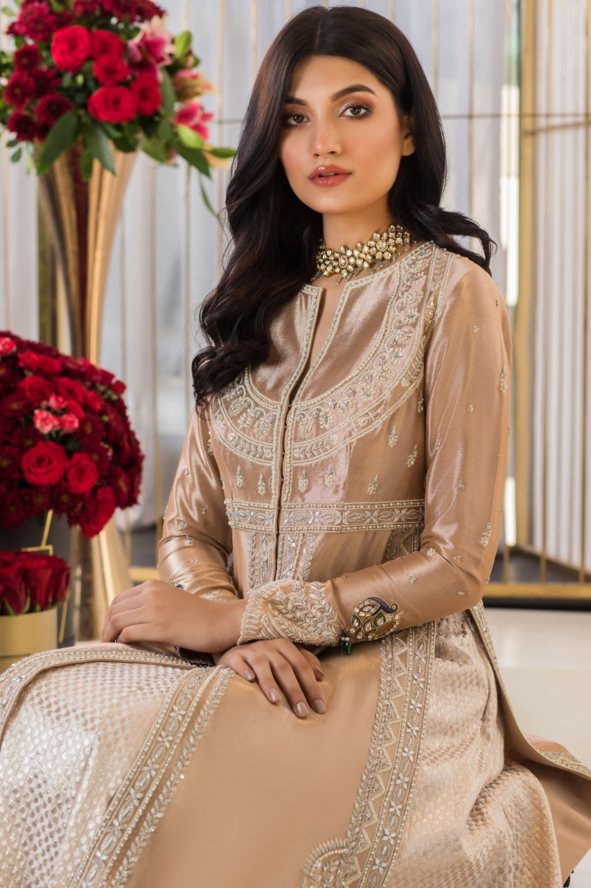 Pakistani Pearl Pink Aari Embroidered Tissue Lehenga (3-Piece) - Image 5