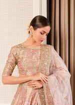 Pink Crystal Embroidered Tissue & Net Choli Lehnga (3-Piece) - Image 3