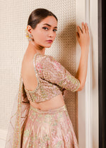 Pink Crystal Embroidered Tissue & Net Choli Lehnga (3-Piece) - Image 4
