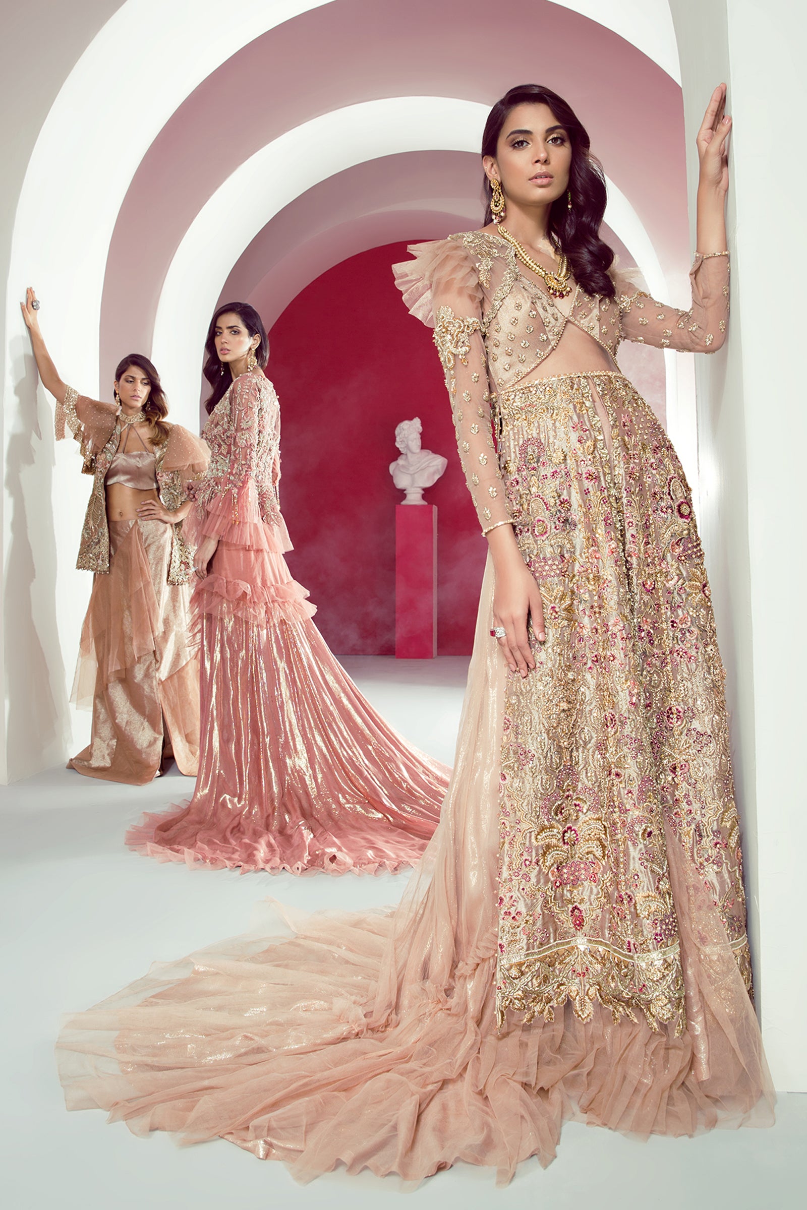 Powder Pink Embroidered Tissue Lehenga Set (2-Piece) - Image 2
