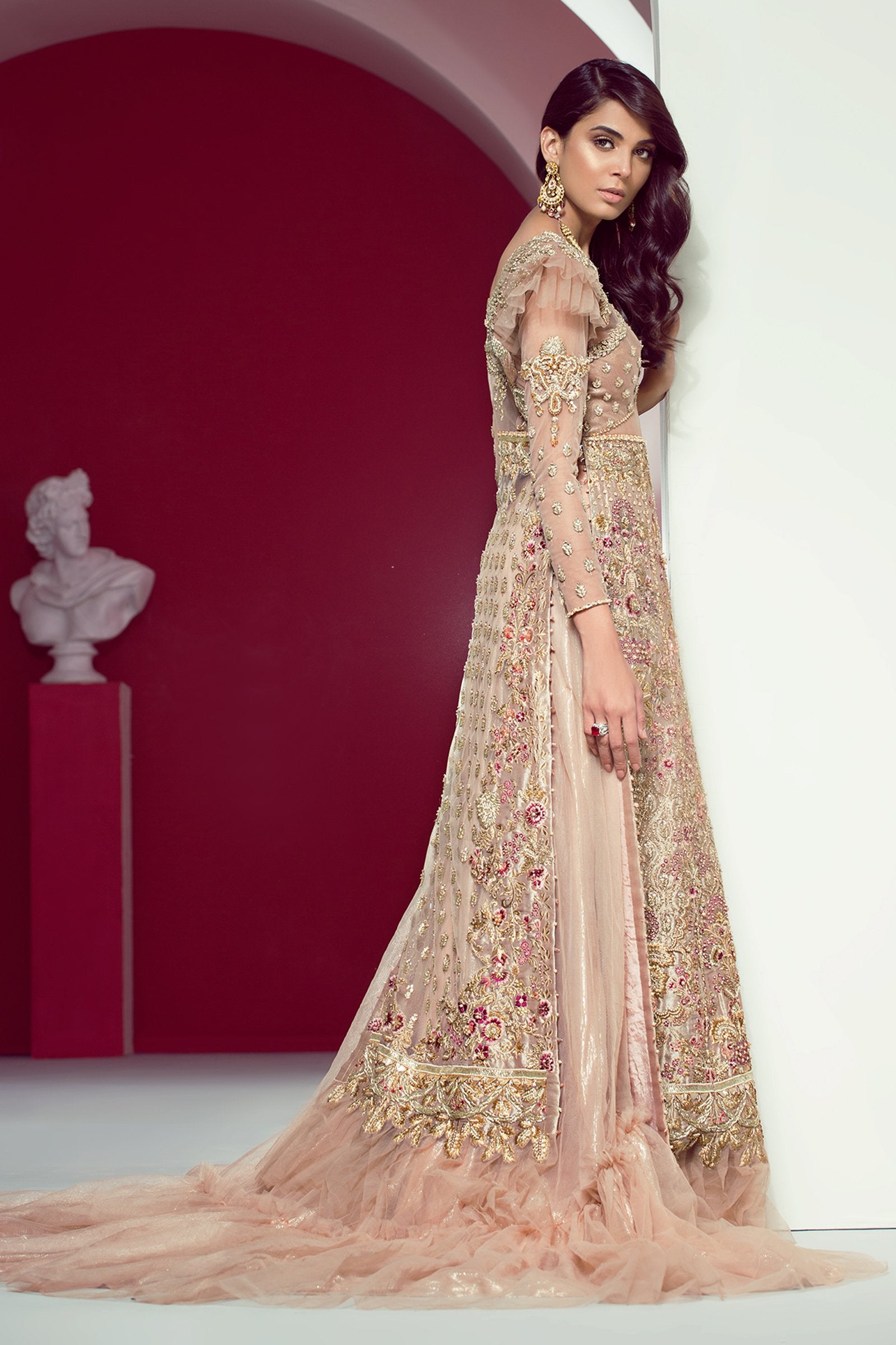 Powder Pink Embroidered Tissue Lehenga Set (2-Piece) - Image 3