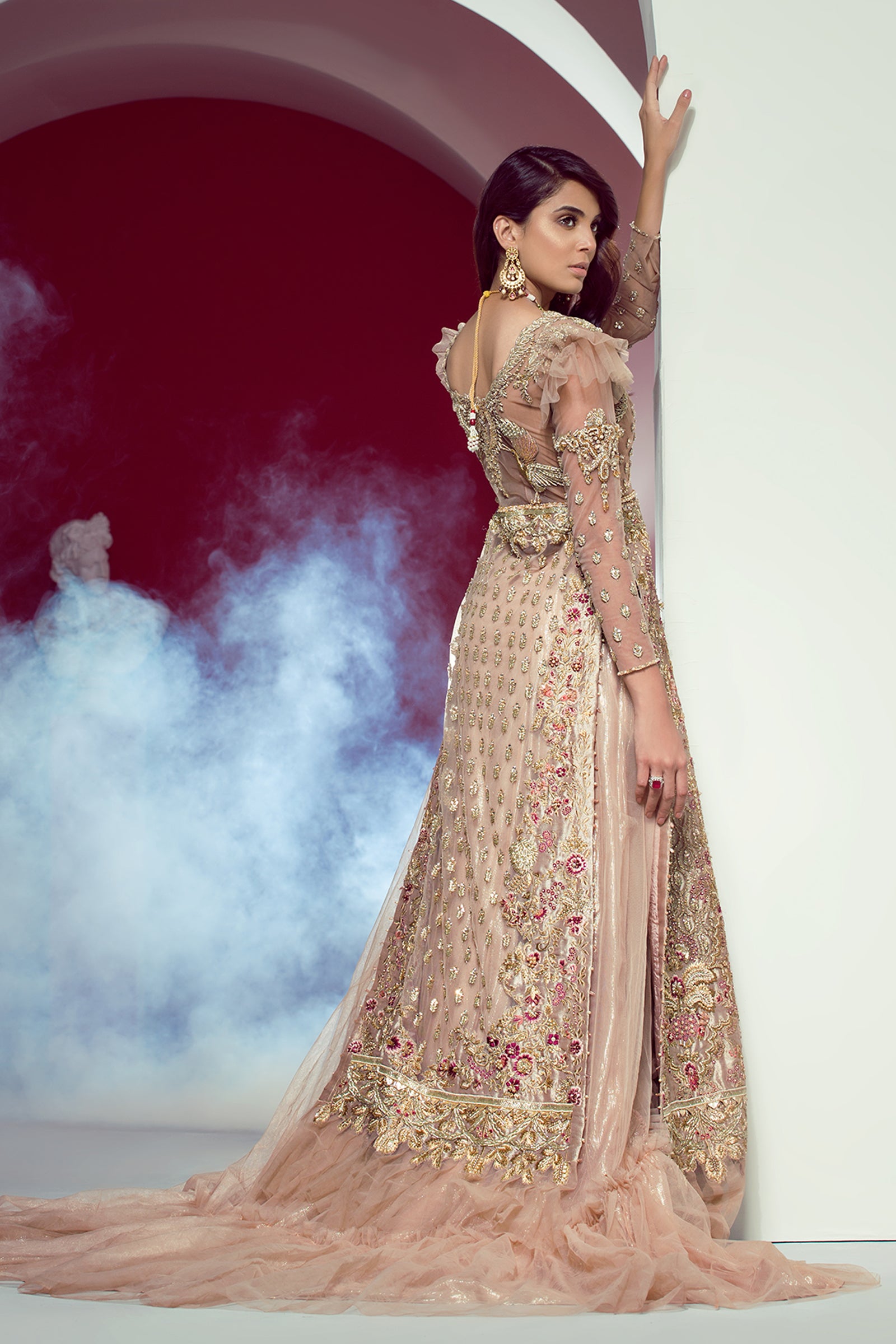Powder Pink Embroidered Tissue Lehenga Set (2-Piece) - Image 4