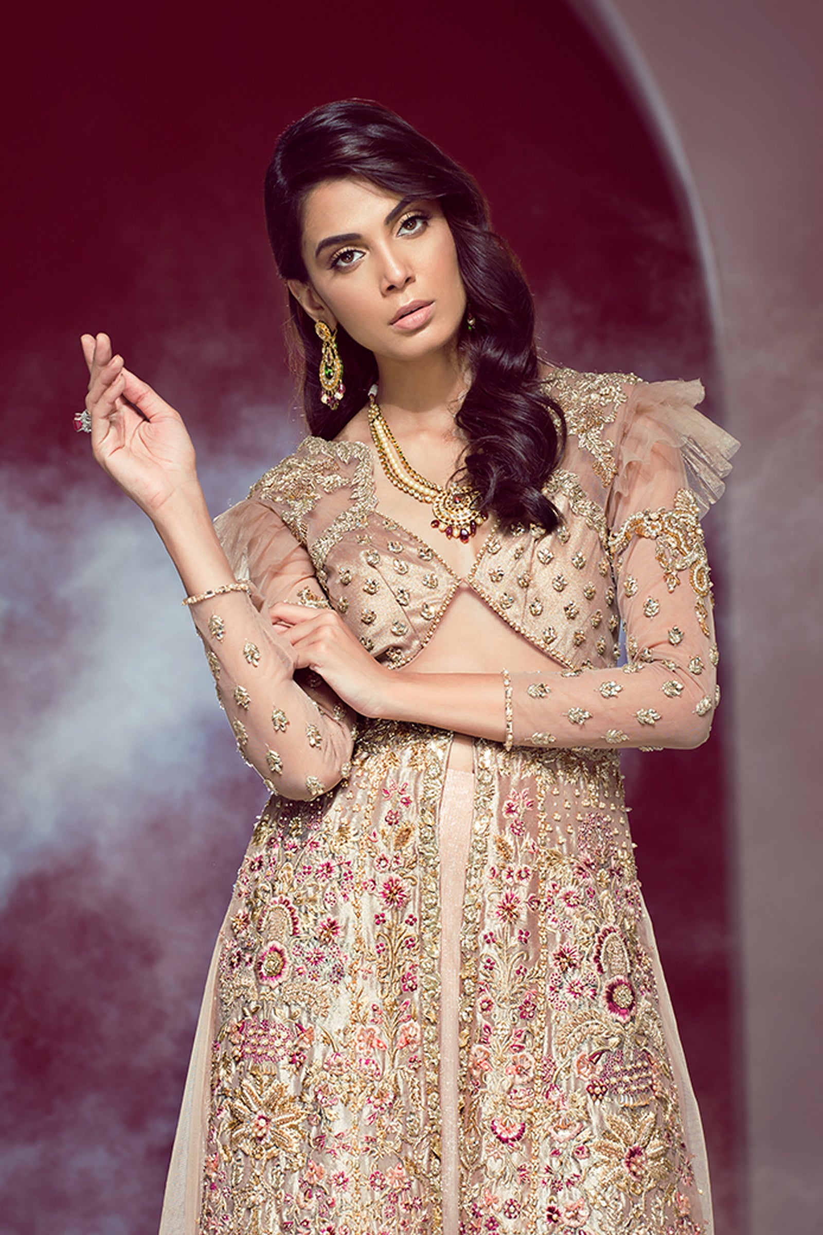 Powder Pink Embroidered Tissue Lehenga Set (2-Piece) - Image 5