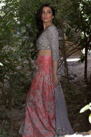 Pakistani Ash Grey & Pink Embroidered Crepe Lehenga (3-Piece) - Image 2