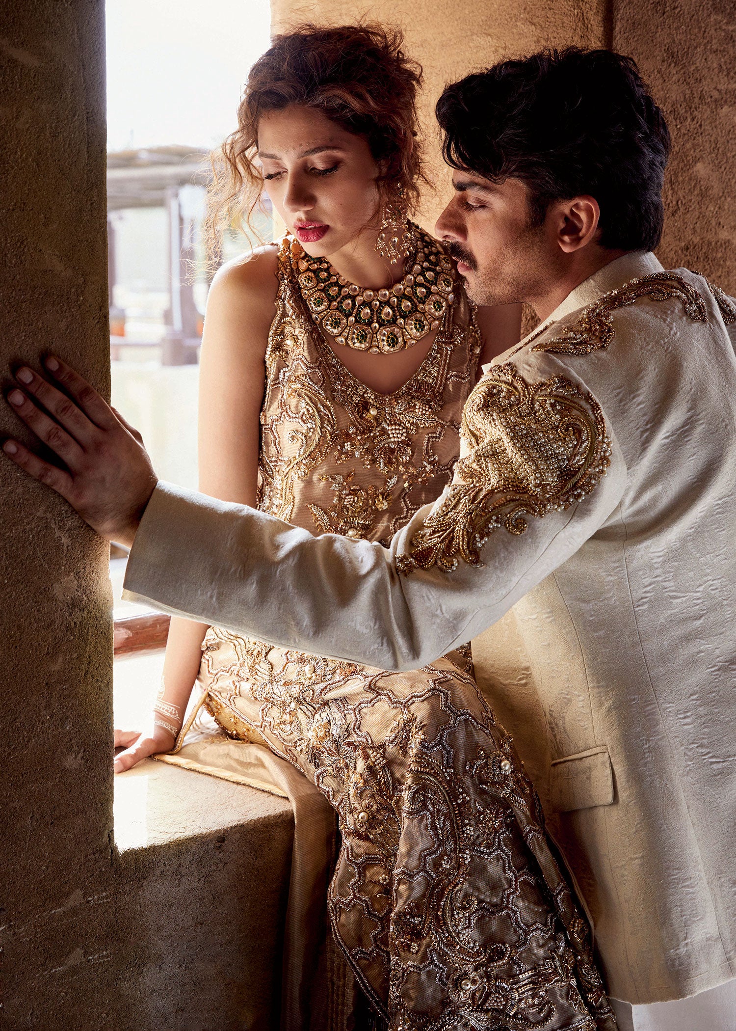 Peach Embellished Tissue Long Shirt & Lehnga (3-Piece) - Image 4