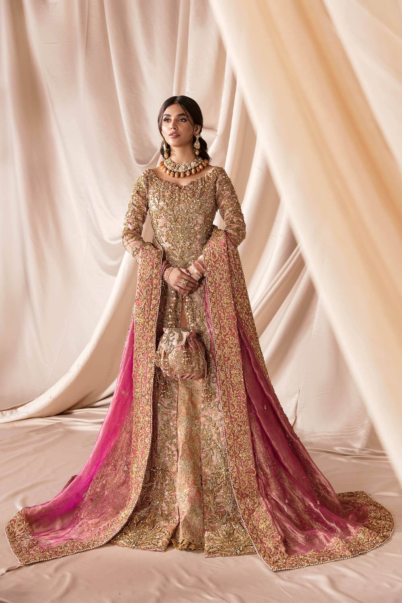Blush Pink Zardozi Swarovski Tissue & Kimkhaab Lehenga (3-Piece) - Image 1