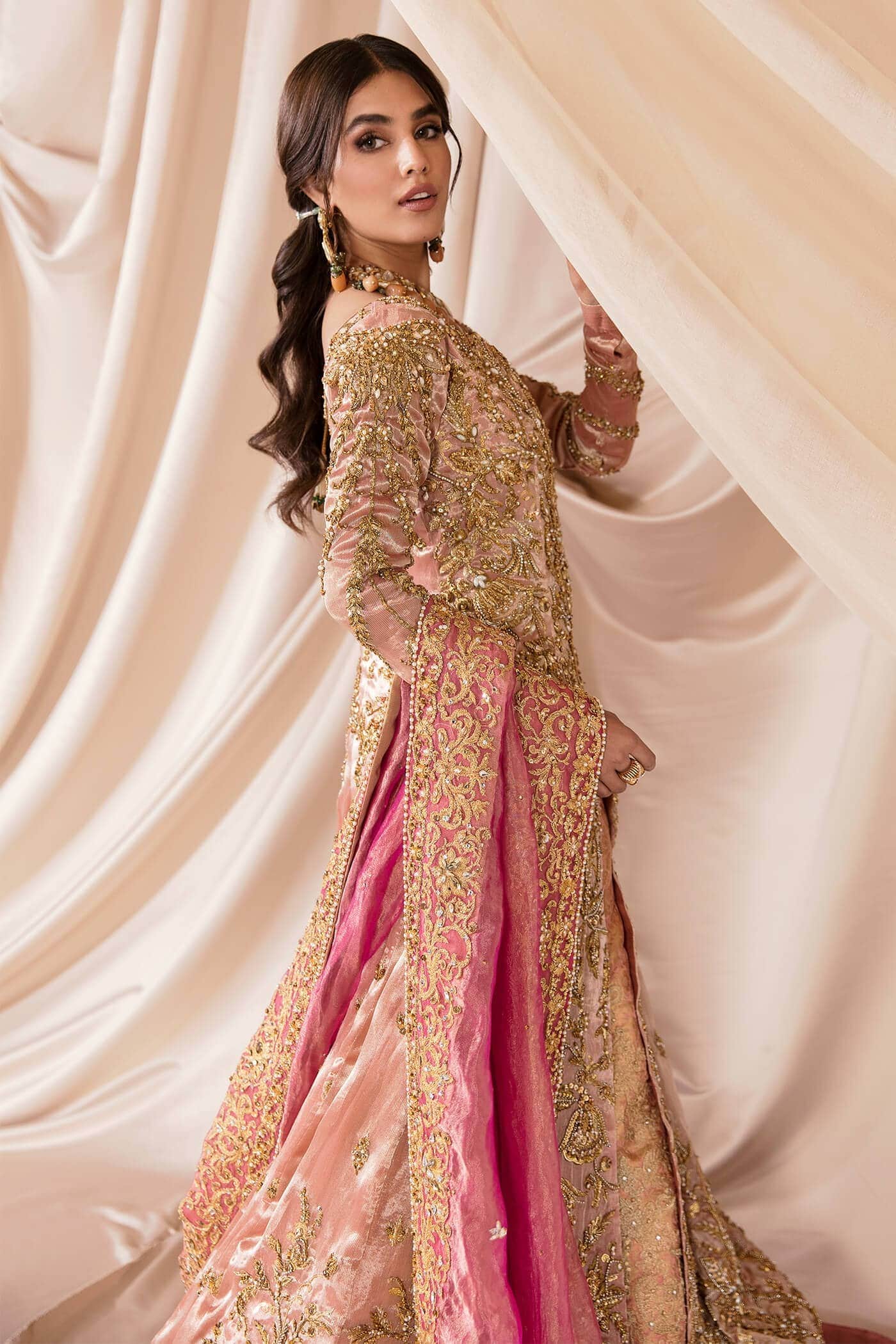 Blush Pink Zardozi Swarovski Tissue & Kimkhaab Lehenga (3-Piece) - Image 2