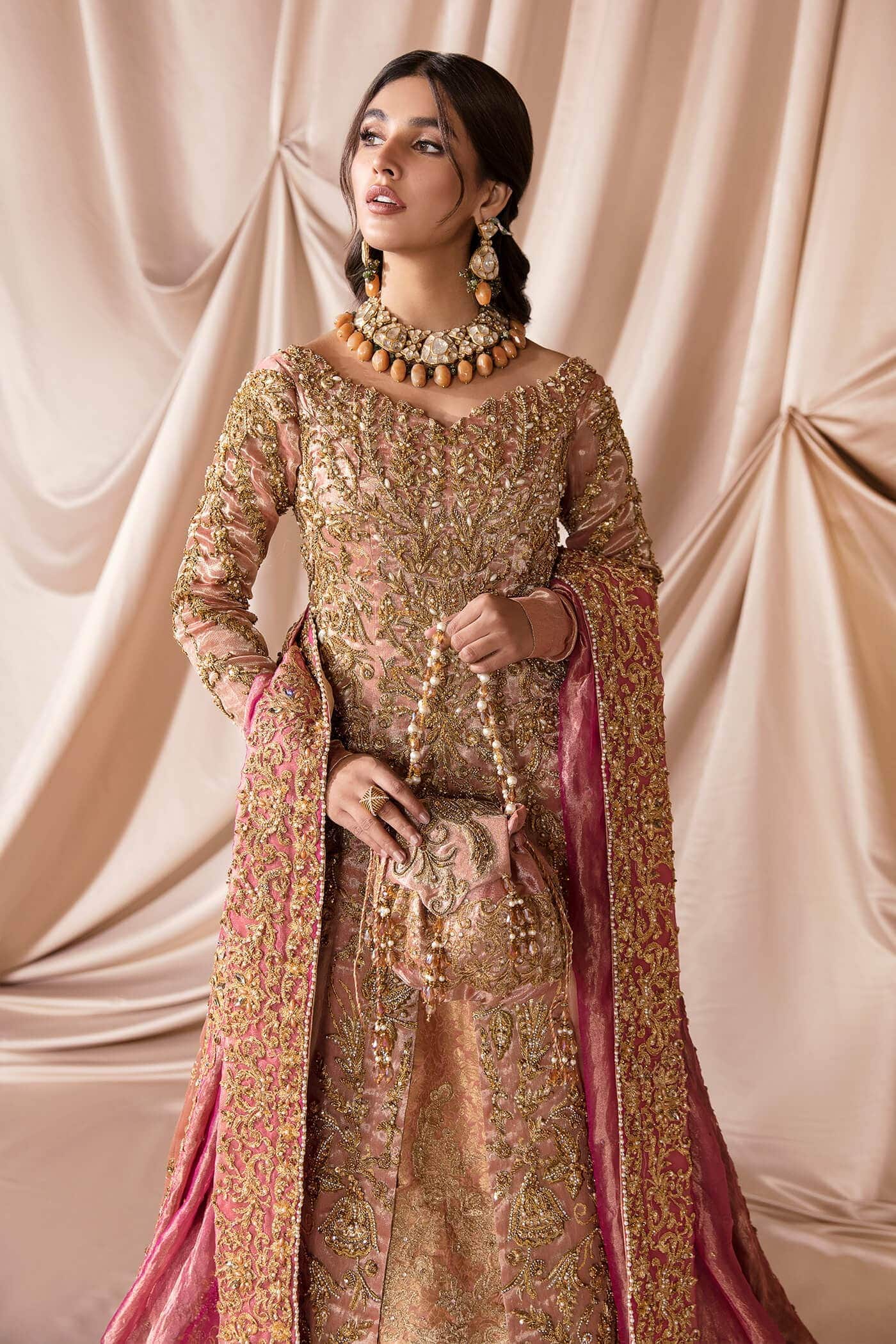 Blush Pink Zardozi Swarovski Tissue & Kimkhaab Lehenga (3-Piece) - Image 3