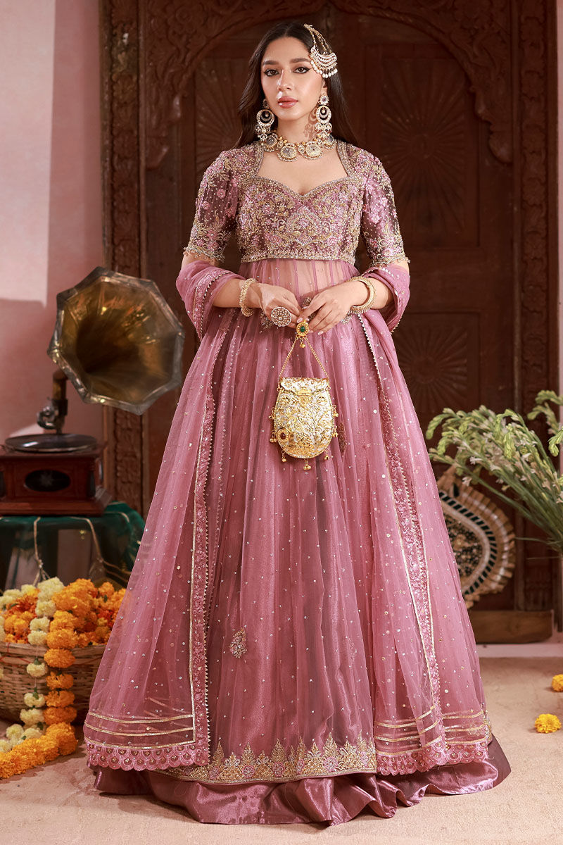 Pakistani Falsa Embroidered Tissue Lama Kalidaar Lehenga (3-Piece) - Image 1