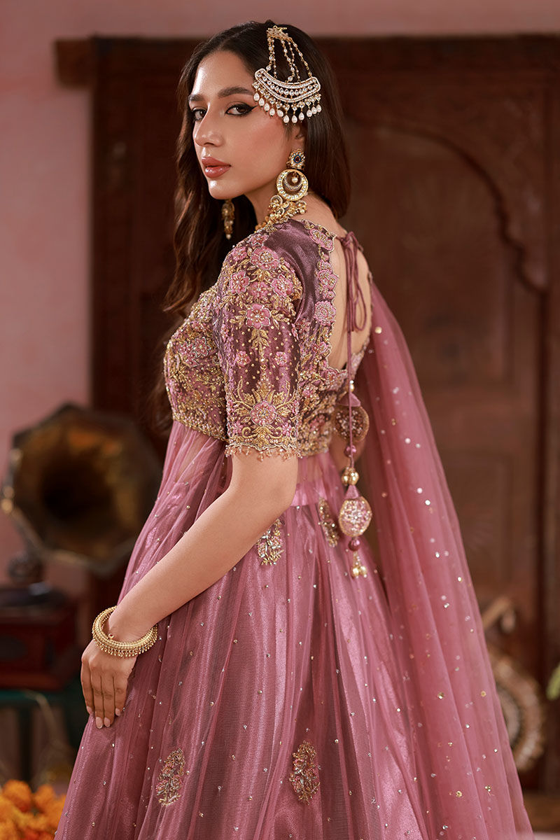 Pakistani Falsa Embroidered Tissue Lama Kalidaar Lehenga (3-Piece) - Image 6