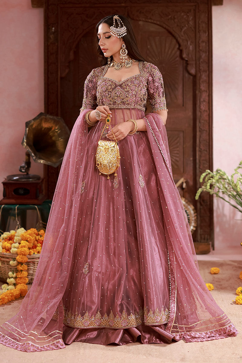 Pakistani Falsa Embroidered Tissue Lama Kalidaar Lehenga (3-Piece) - Image 7