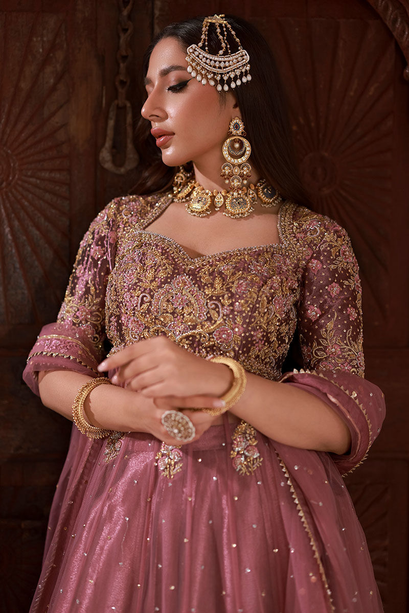 Pakistani Falsa Embroidered Tissue Lama Kalidaar Lehenga (3-Piece) - Image 8