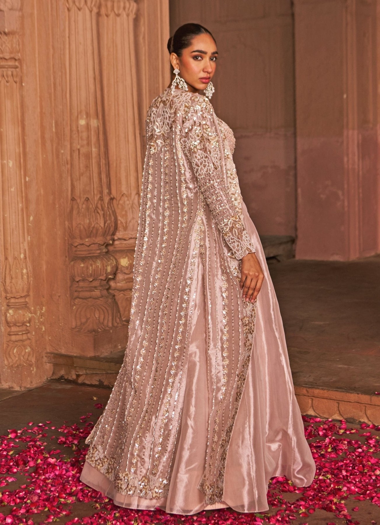 Blush Pink Sequin Embroidered Tissue Lehenga (4-Piece) - Image 8