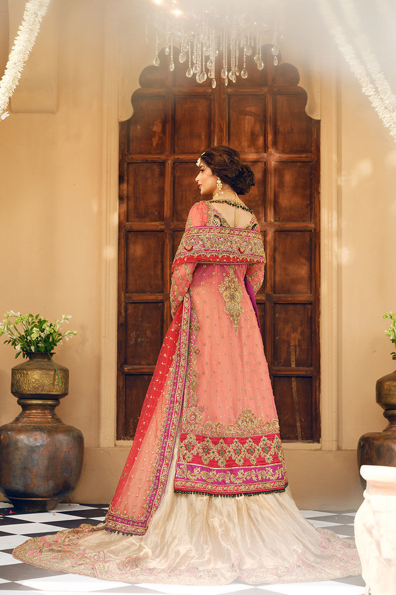 Coral Zardozi Net Long Shirt & Golden Tissue Lehenga (3-Piece) - Image 8