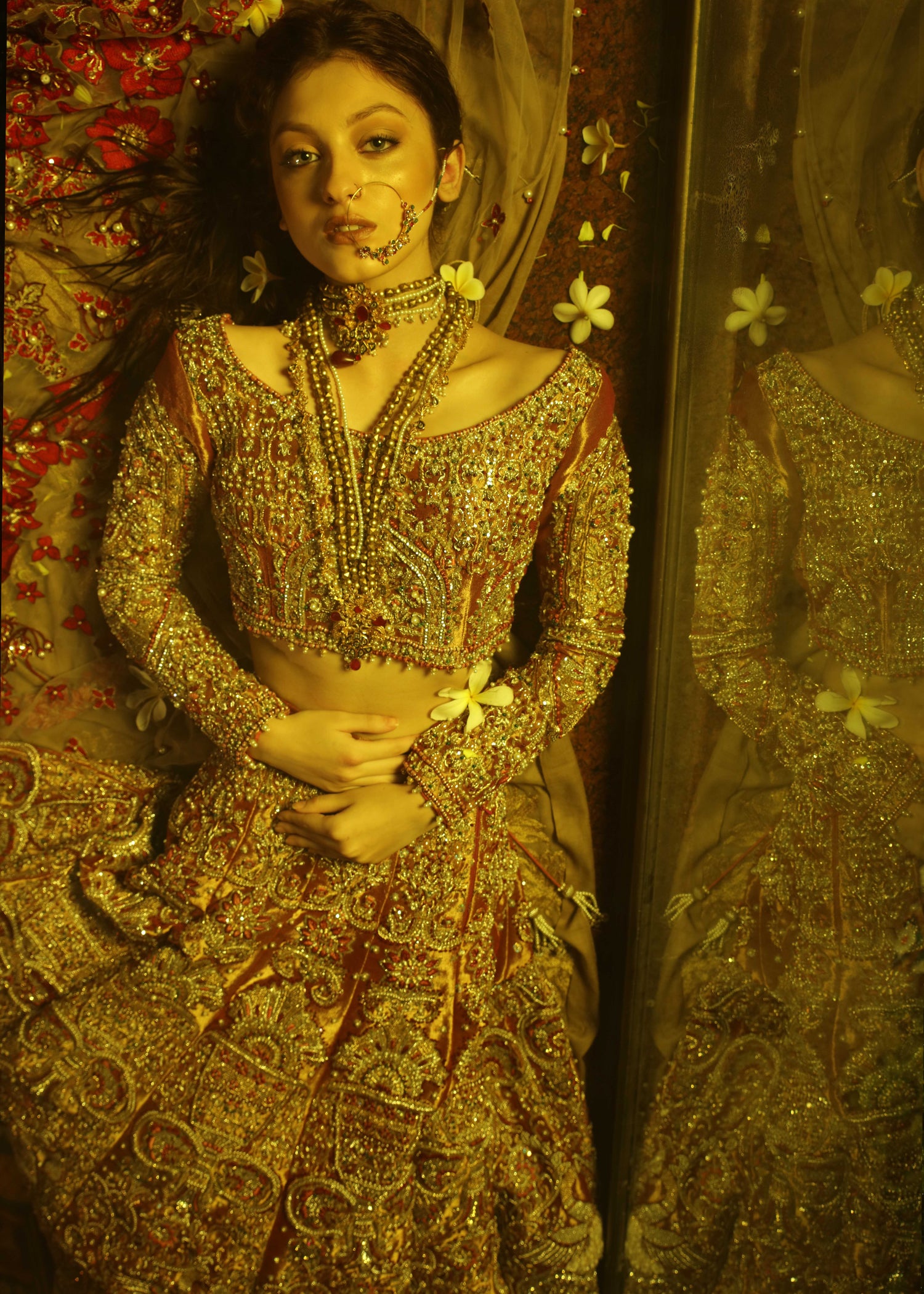 Pakistani Fuchsia Zardozi Tissue Lehenga (3-Piece) - Image 3