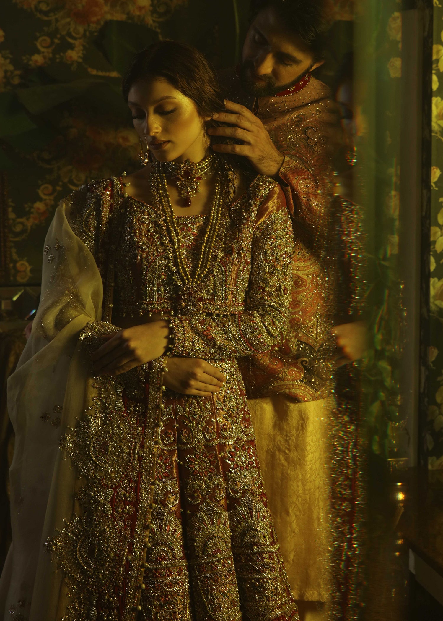 Pakistani Fuchsia Zardozi Tissue Lehenga (3-Piece) - Image 4