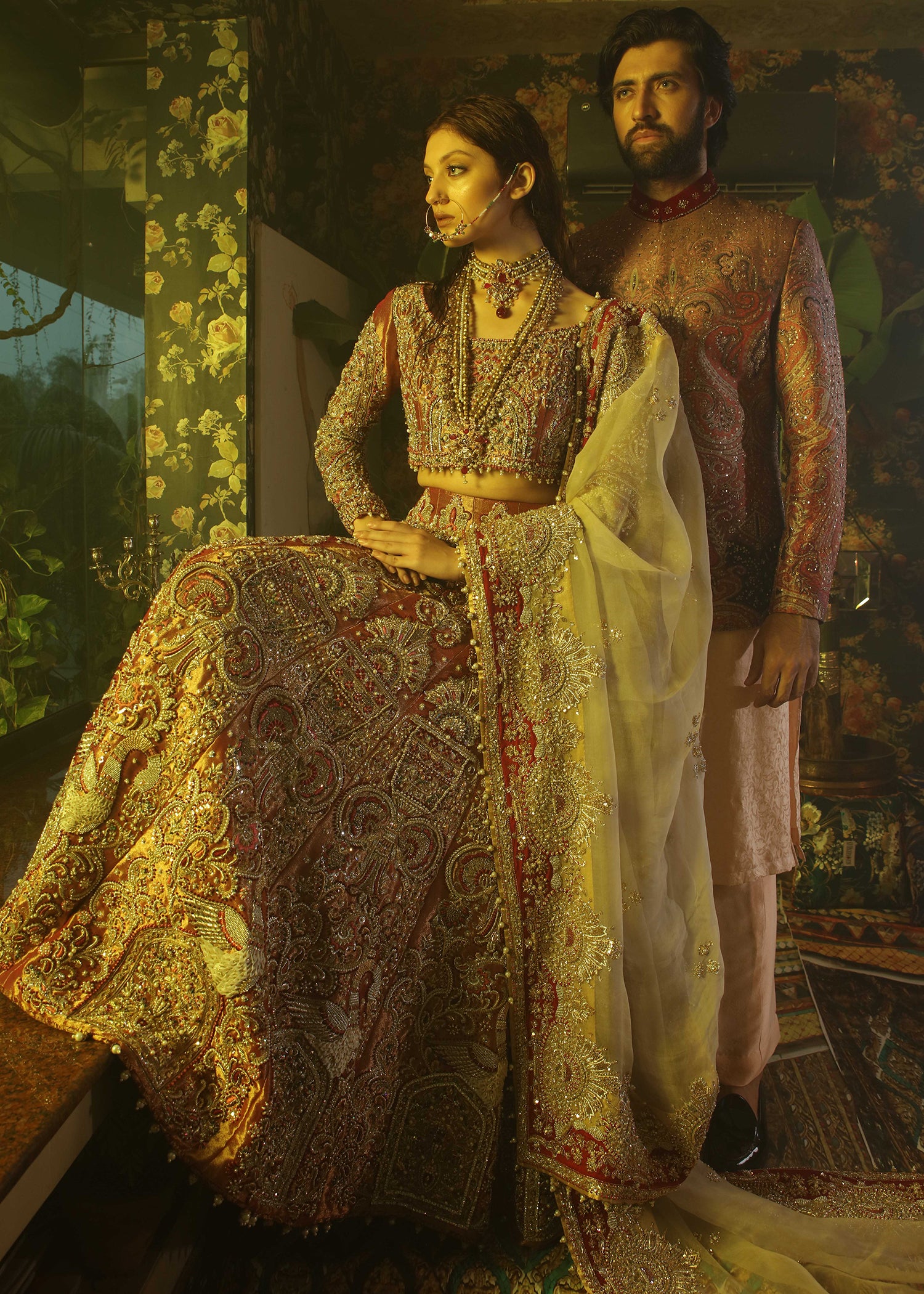 Pakistani Fuchsia Zardozi Tissue Lehenga (3-Piece) - Image 8