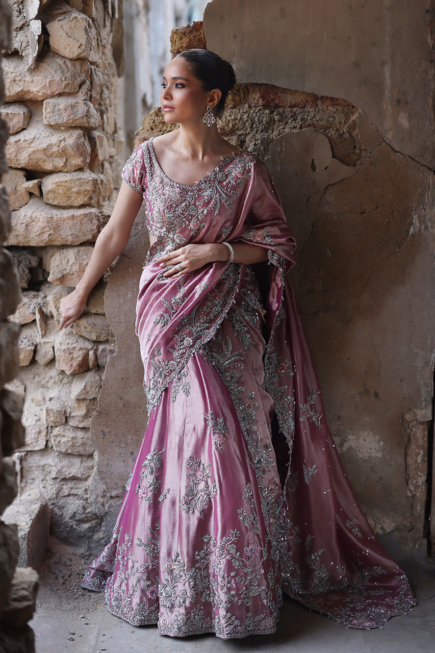 Pink Zardozi Tissue Bridal Lehenga (3-Piece) - Image 1