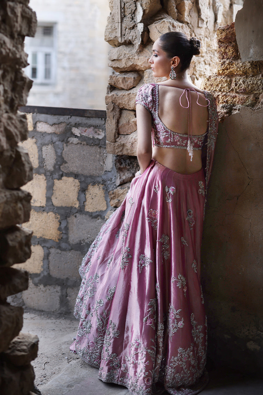 Pink Zardozi Tissue Bridal Lehenga (3-Piece) - Image 8
