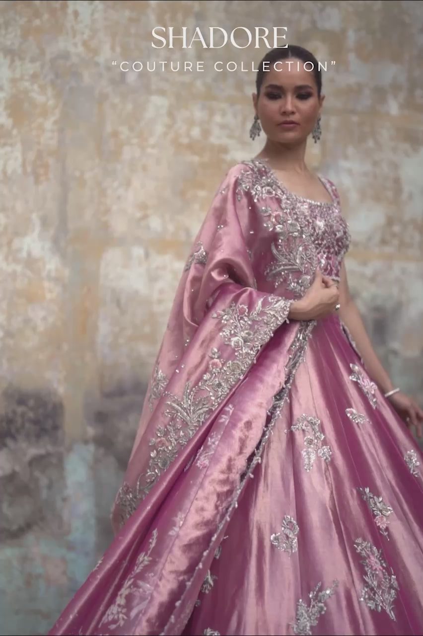 Pink Zardozi Embroidered Tissue Bridal Lehenga (3-Piece) - Image 9