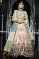 Leaf Green Coral Embroidered Velvet & Shimmery Lehenga (3-Piece) - Image 2