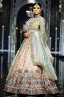 Leaf Green Coral Embroidered Velvet & Shimmery Lehenga (3-Piece) - Image 3