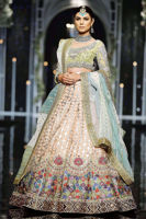 Leaf Green Coral Embroidered Velvet & Shimmery Lehenga (3-Piece) - Image 4