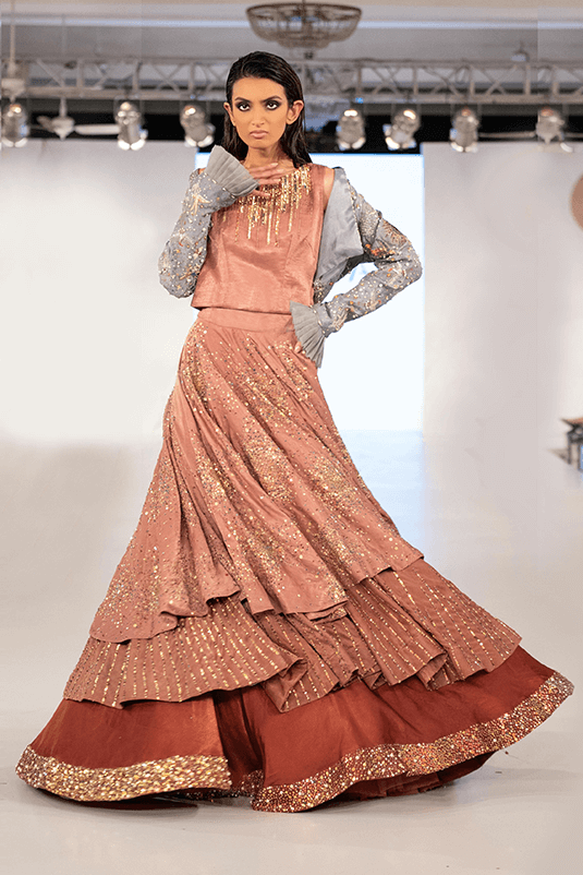 Mauve Velvet Lehenga with Embroidered Grey Silk Jacket (3-Piece) - Image 1