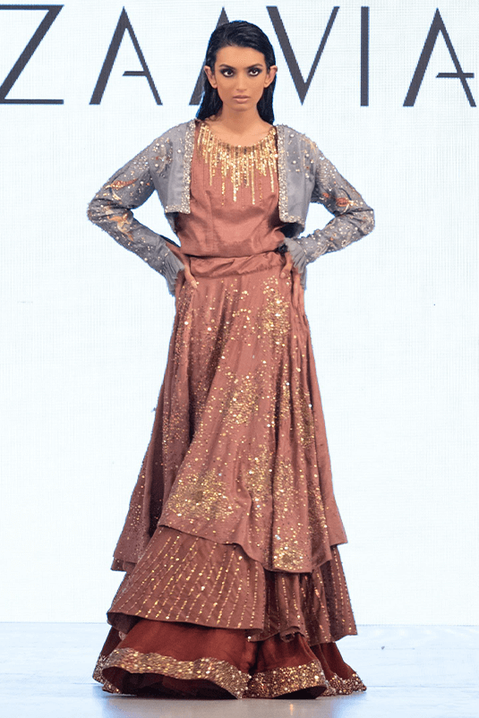 Mauve Velvet Lehenga with Embroidered Grey Silk Jacket (3-Piece) - Image 2