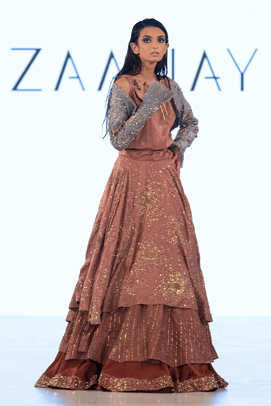 Mauve Velvet Lehenga with Embroidered Grey Silk Jacket (3-Piece) - Image 4