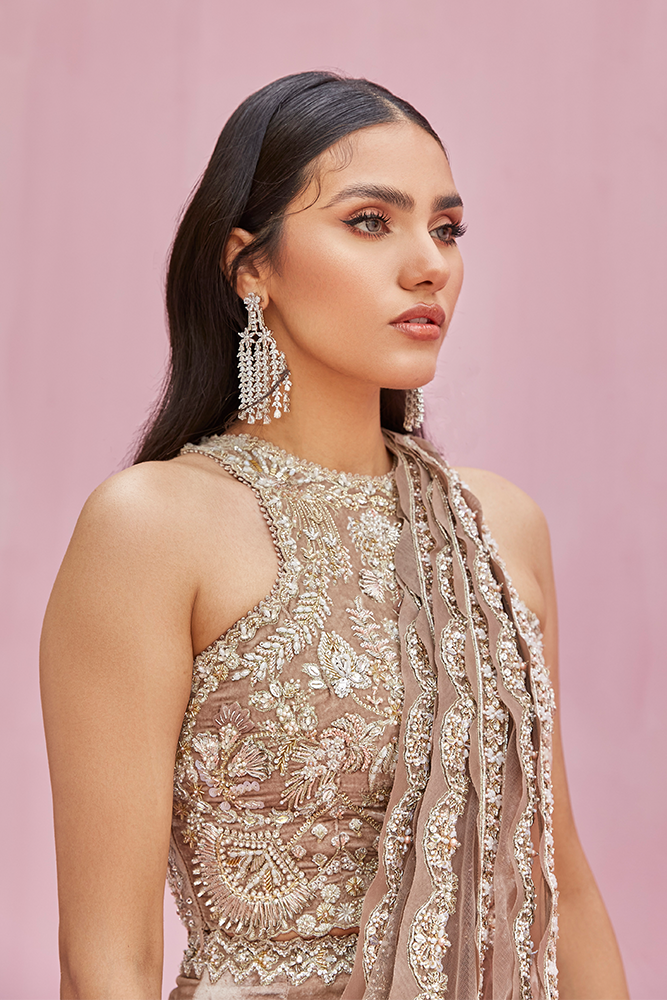 Pakistani Pale Mauve Embellished Velvet Lehenga Choli (3-Piece) - Image 4