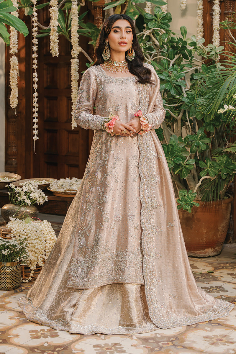 Pakistani Soft Pink Embellished Zari Net & Jamawar Lehenga (3-Piece) - Image 1