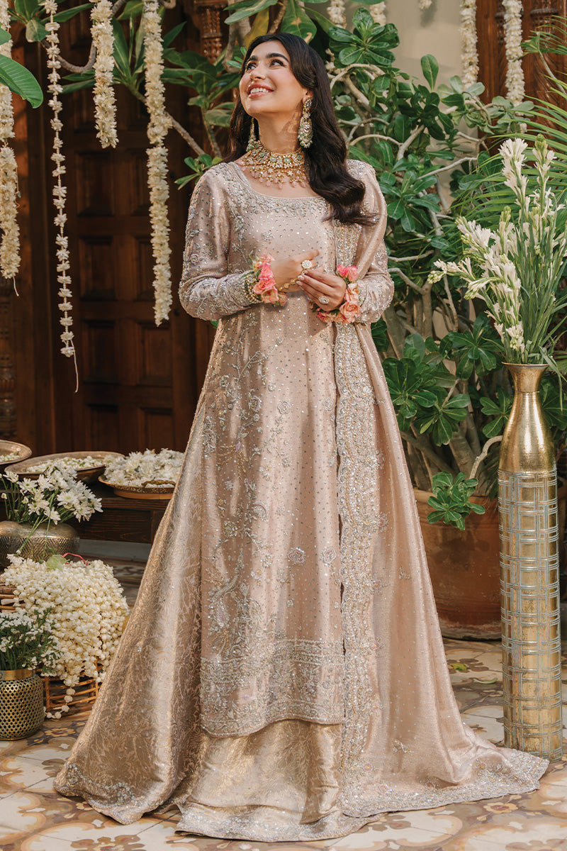 Pakistani Soft Pink Embellished Zari Net & Jamawar Lehenga (3-Piece) - Image 5