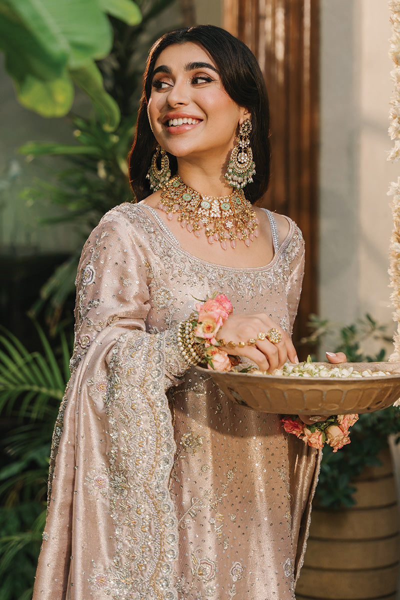 Soft Pink Zari Net & Jamawar Lehenga (3-Piece) - Image 3